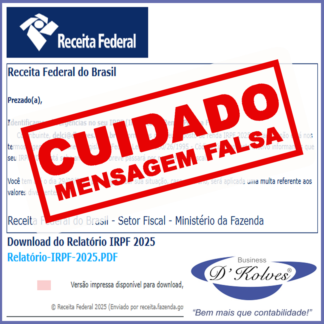 ALERTA DE GOLPE – E-MAIL FALSO DA RECEITA FEDERAL Imagem de Clientes ALERTA DE GOLPE – E-MAIL FALSO DA RECEITA FEDERAL